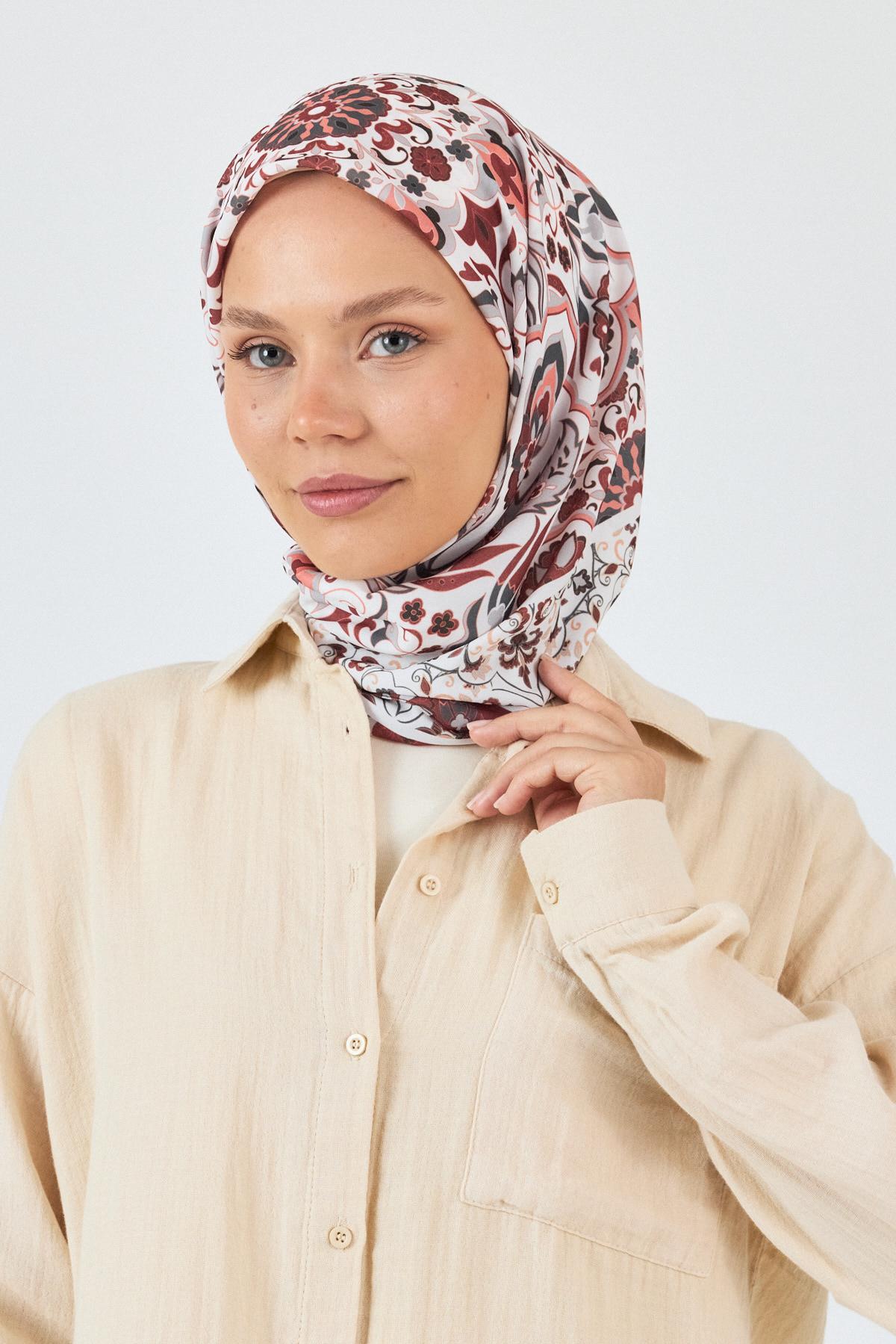 Bordo Desenli Eşarp 3005 - 3