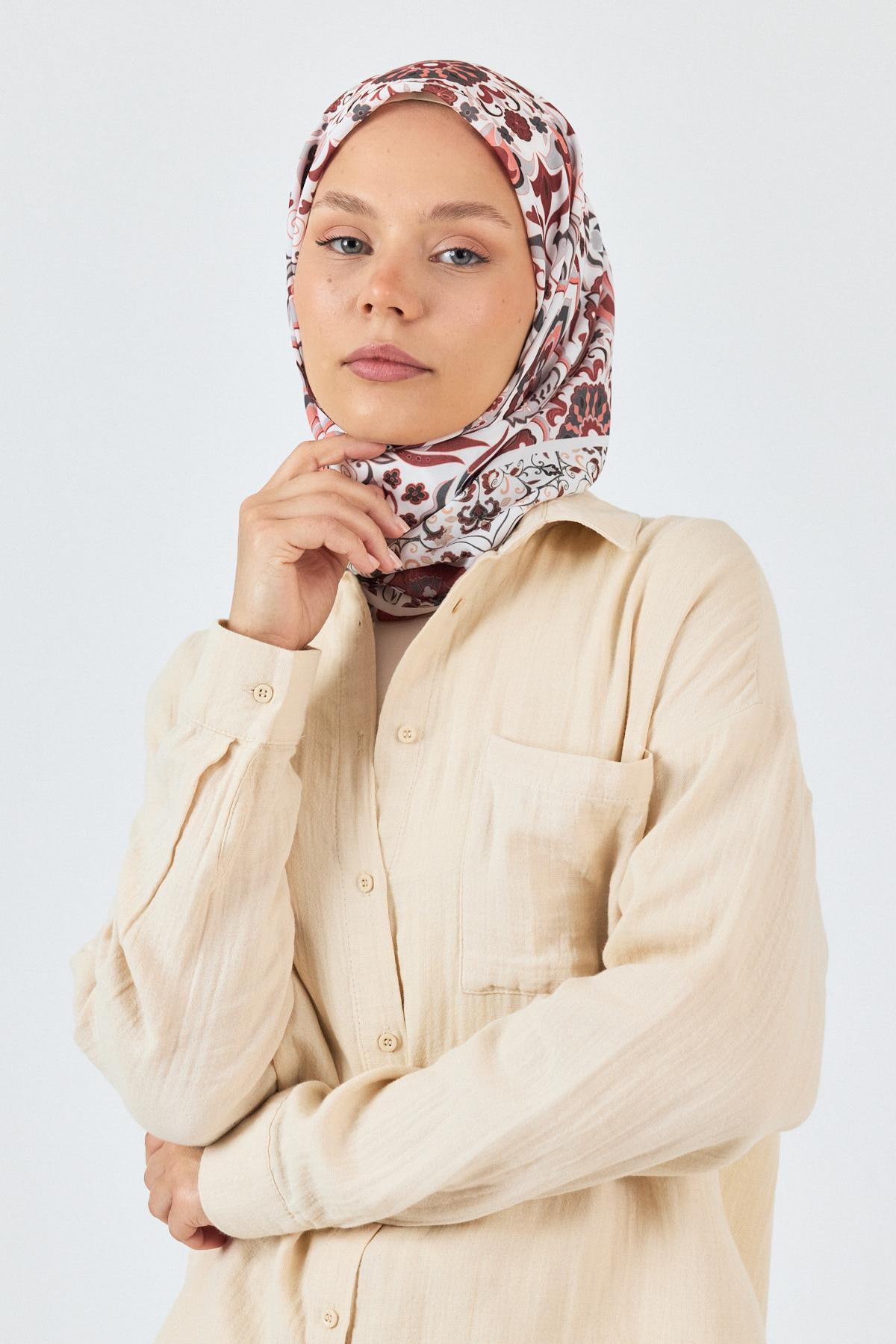 Bordo Desenli Eşarp 3005 - 8