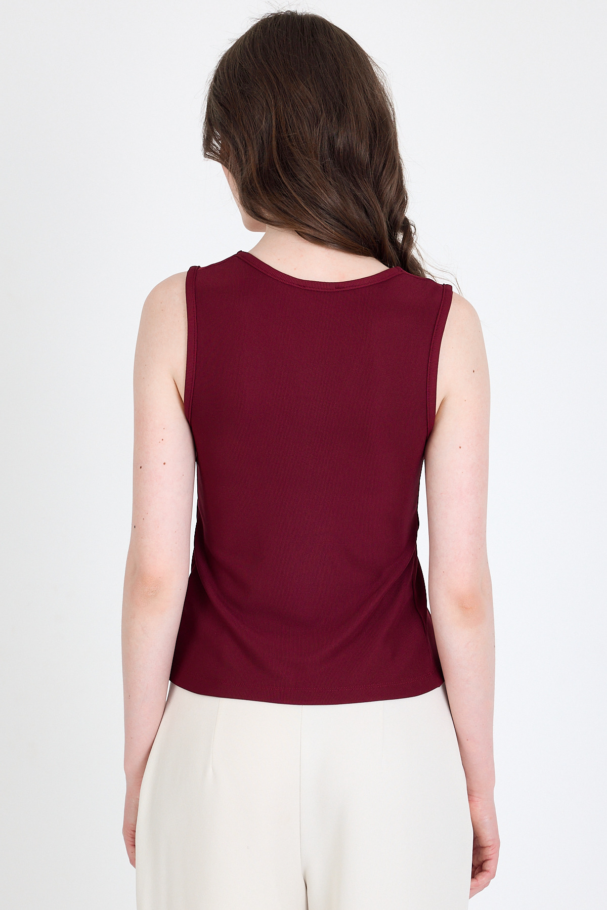 Bordo Düğme Detaylı V Yaka Bluz 018 - 5