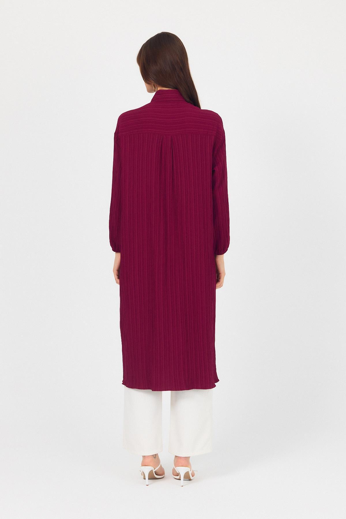 Bordo Düğmeli Kol Lastikli Uzun Tunik 4507A - 5