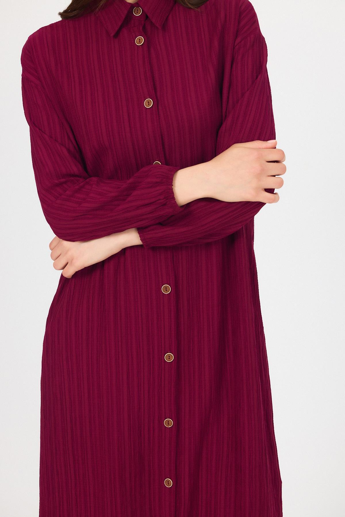 Bordo Düğmeli Kol Lastikli Uzun Tunik 4507A - 6