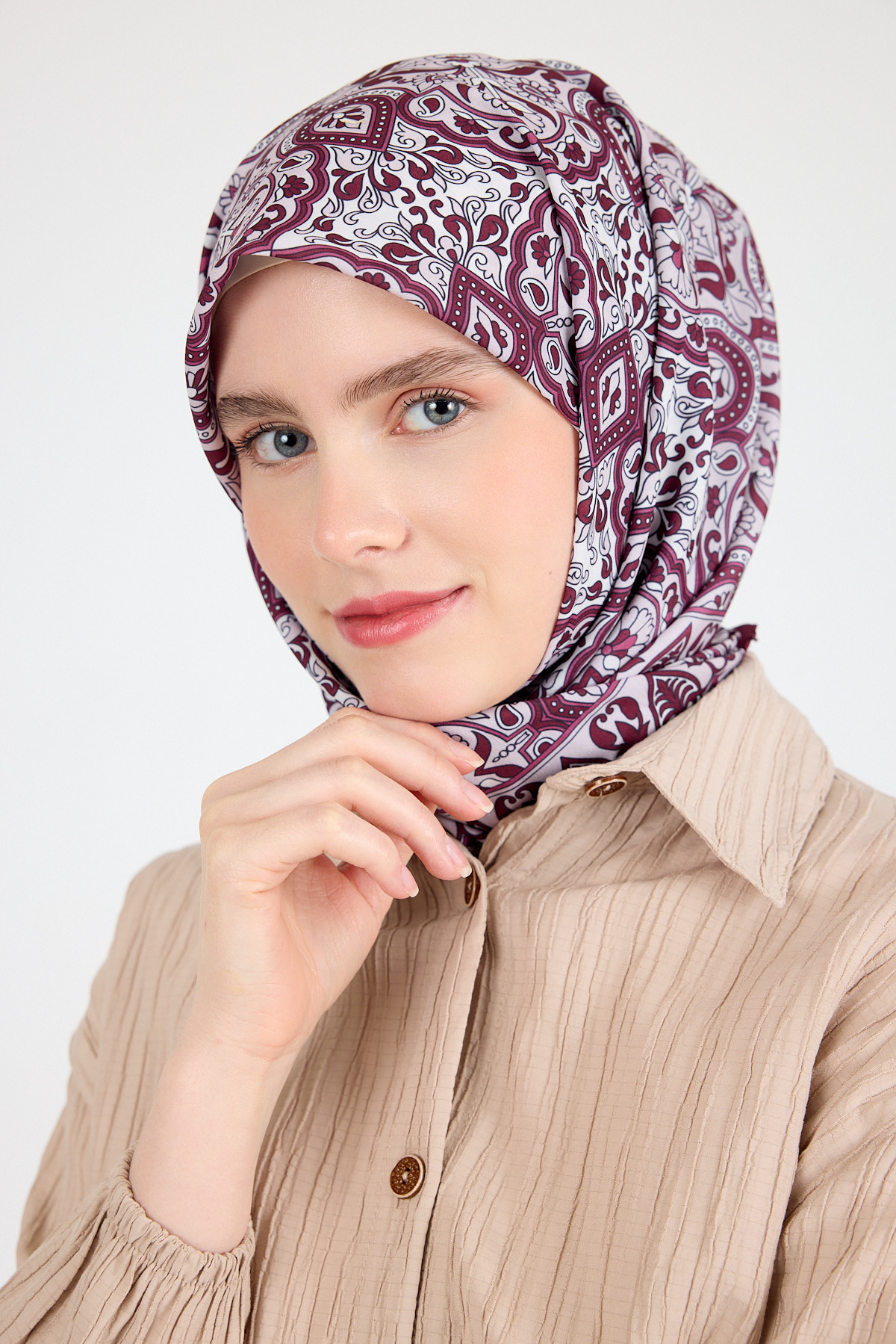 Bordo Etnik Desenli Eşarp 3013 - 1