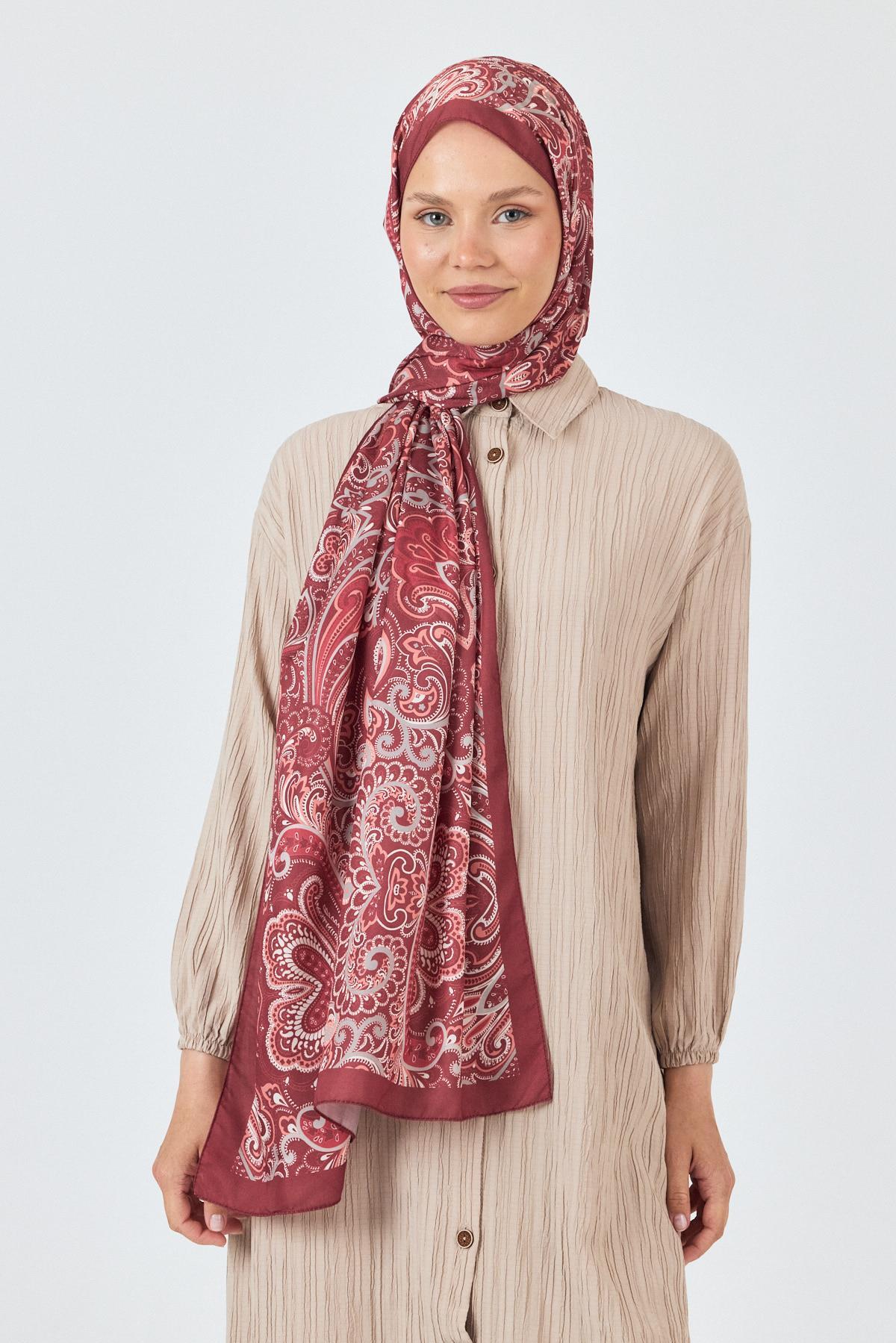 Bordo Etnik Desenli Şal 4005 - 5