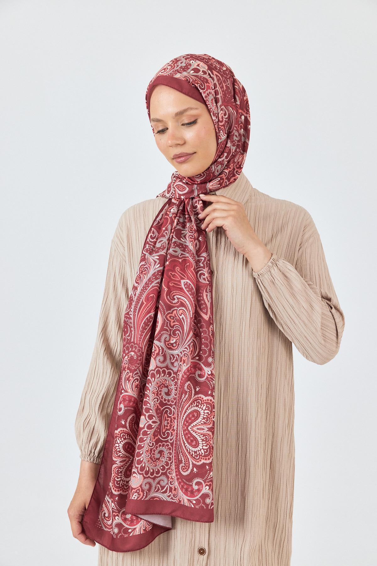 Bordo Etnik Desenli Şal 4005 - 6