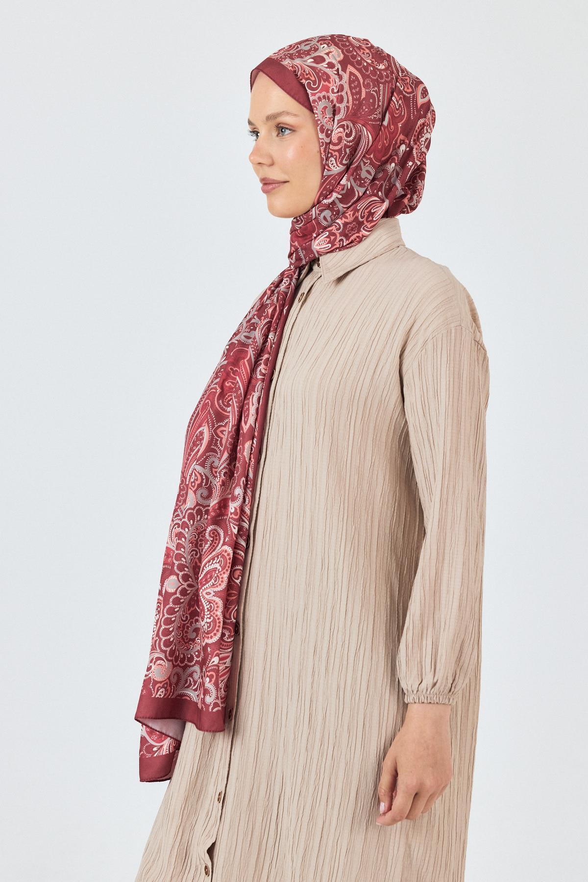 Bordo Etnik Desenli Şal 4005 - 2