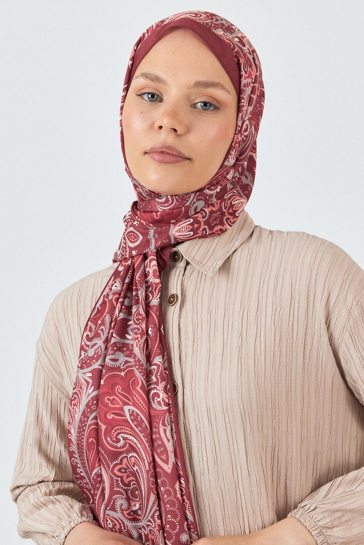 Bordo Etnik Desenli Şal 4005 - 3