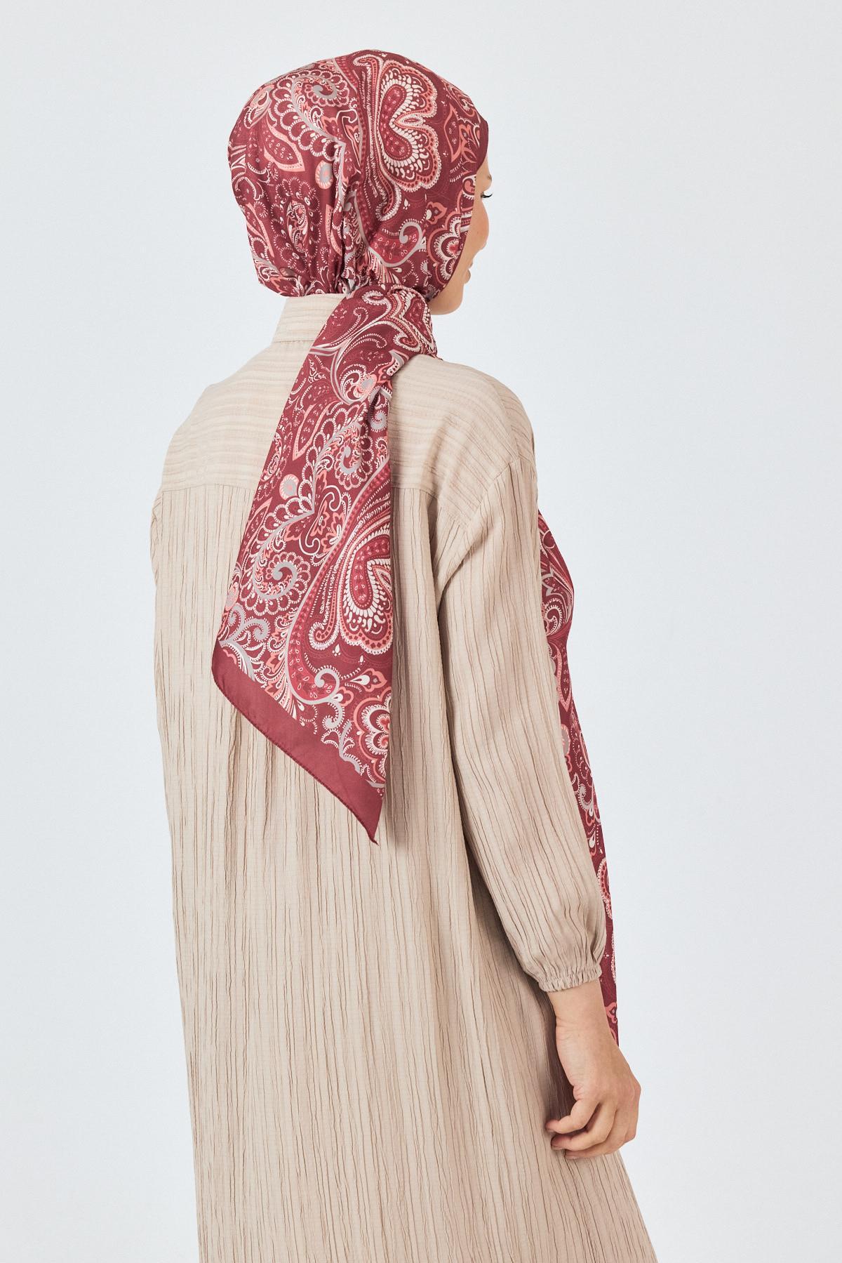 Bordo Etnik Desenli Şal 4005 - 4