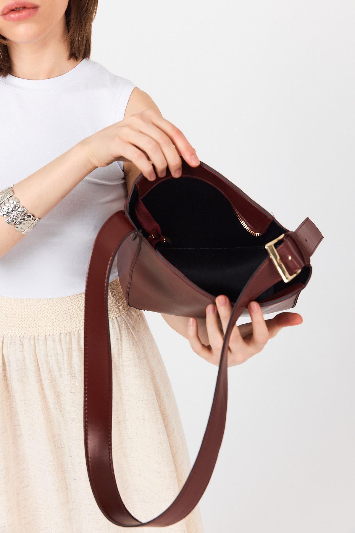 Bordo Fermuarlı Omuz Çantası 3026 - 5