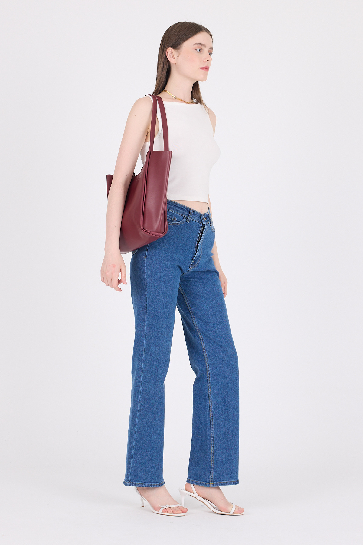 Bordo Fermuarlı Omuz Çantası 9208 - 2