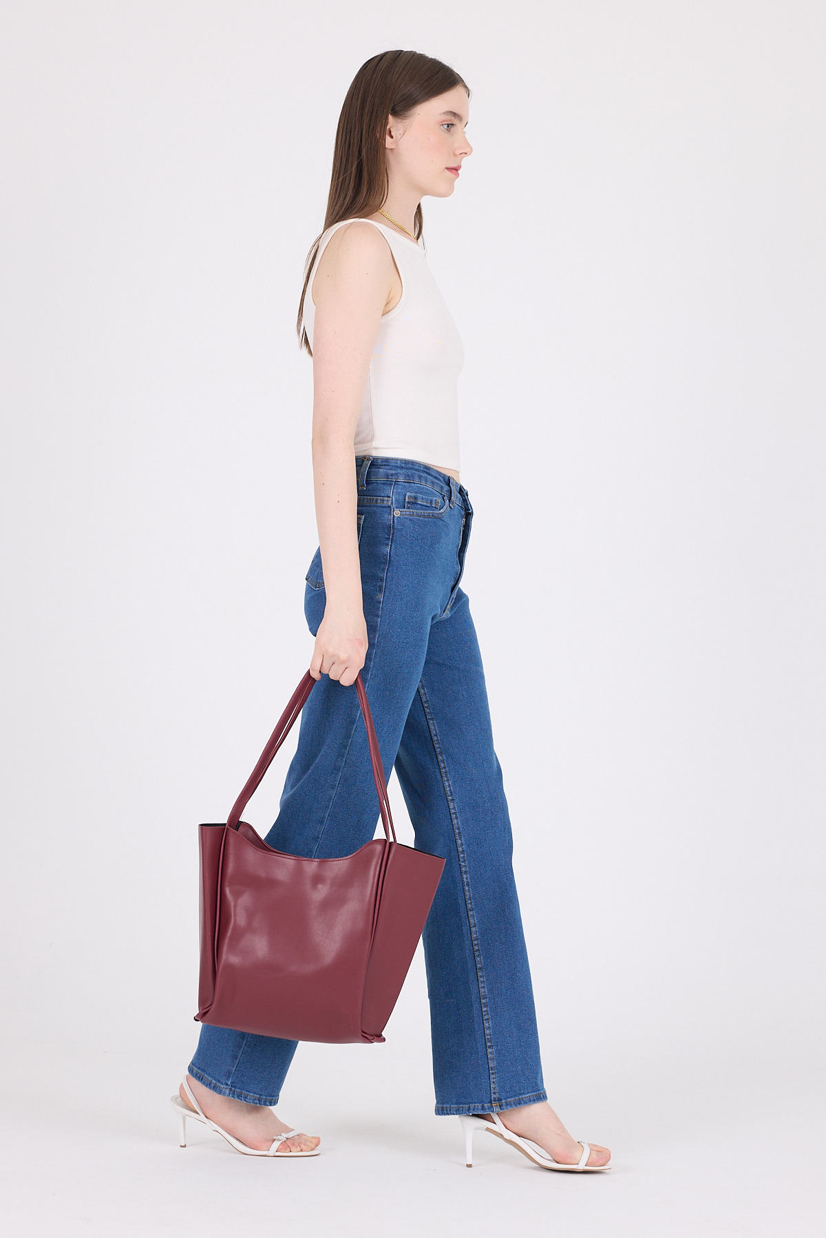 Bordo Fermuarlı Omuz Çantası 9208 - 4