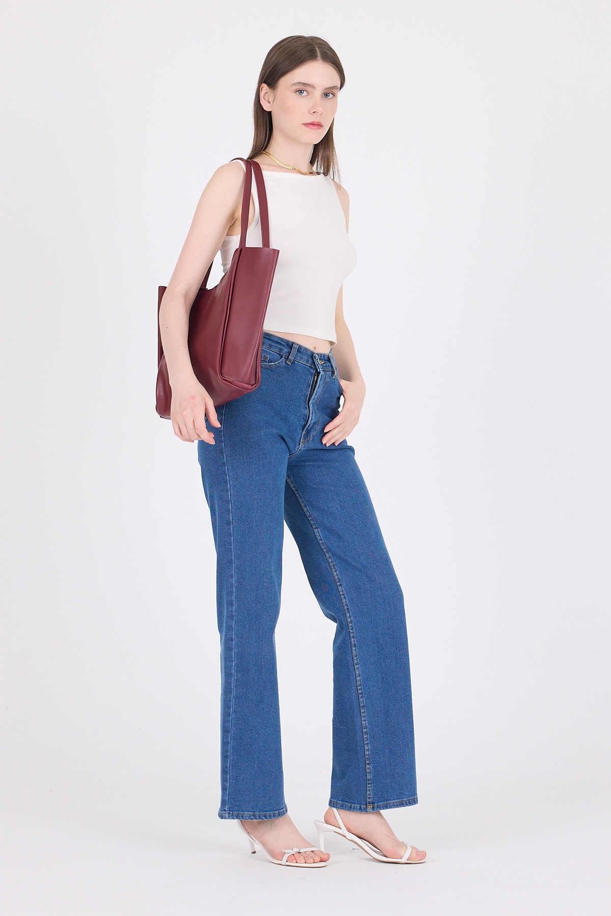 Bordo Fermuarlı Omuz Çantası 9208 - 3