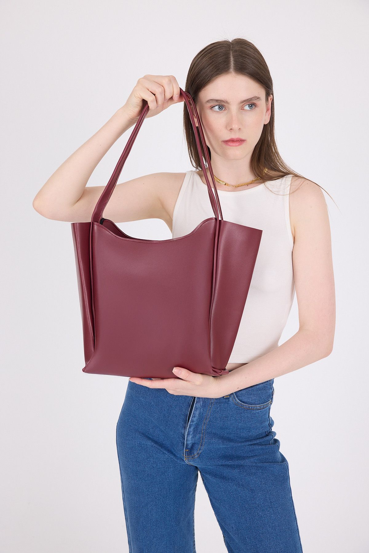 Bordo Fermuarlı Omuz Çantası 9208 