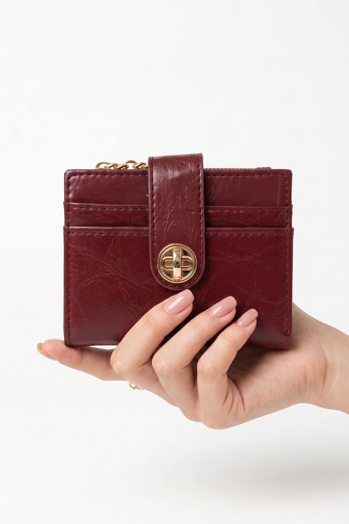 Bordo Fermuarlı Tokalı Kapama Cüzdan 211 - 1