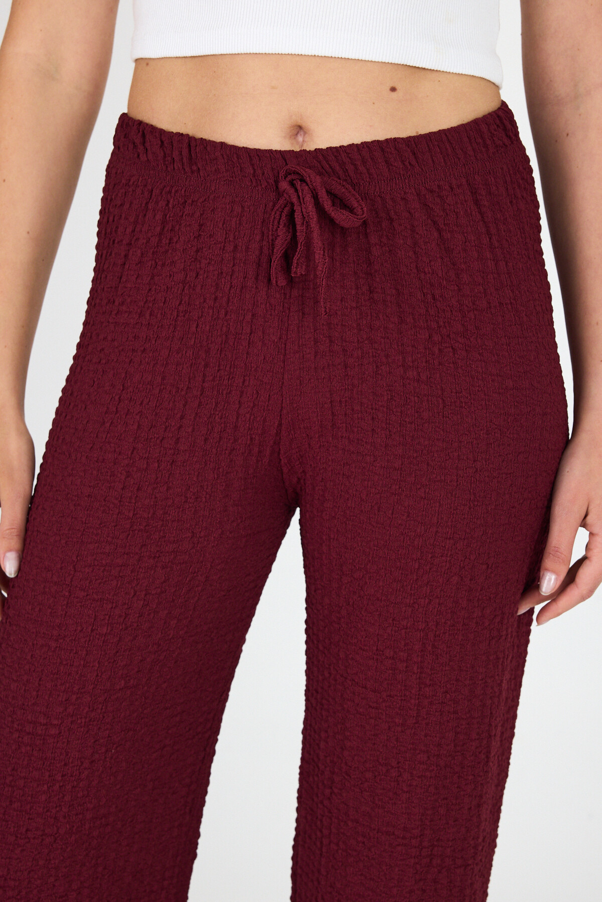 Bordo Geniş Paça Dökümlü Bürümcük Kumaş Pantolon 326 - 4