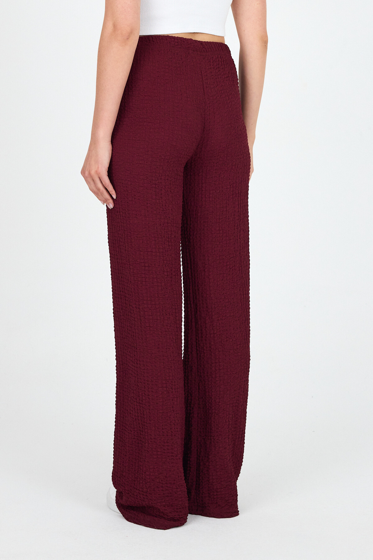 Bordo Geniş Paça Dökümlü Bürümcük Kumaş Pantolon 326 - 5