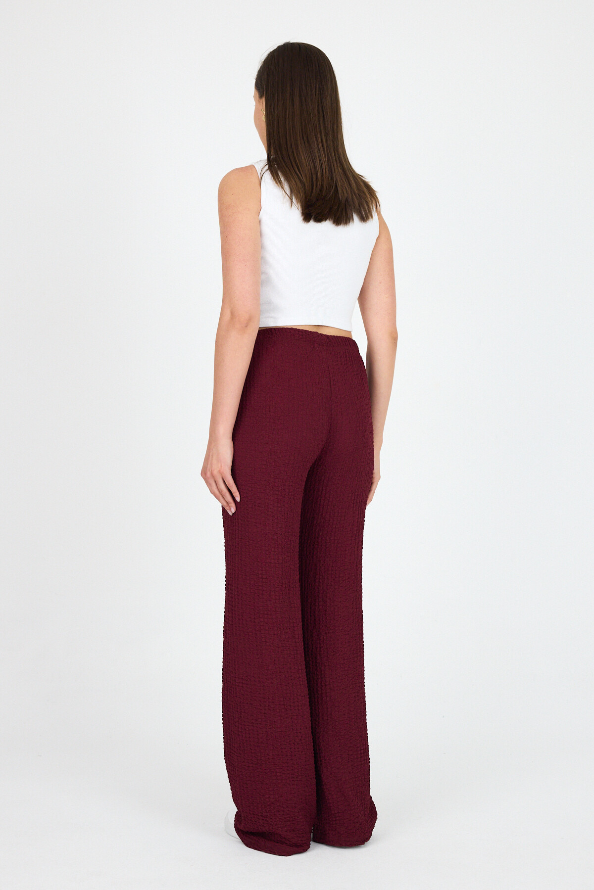 Bordo Geniş Paça Dökümlü Bürümcük Kumaş Pantolon 326 - 7