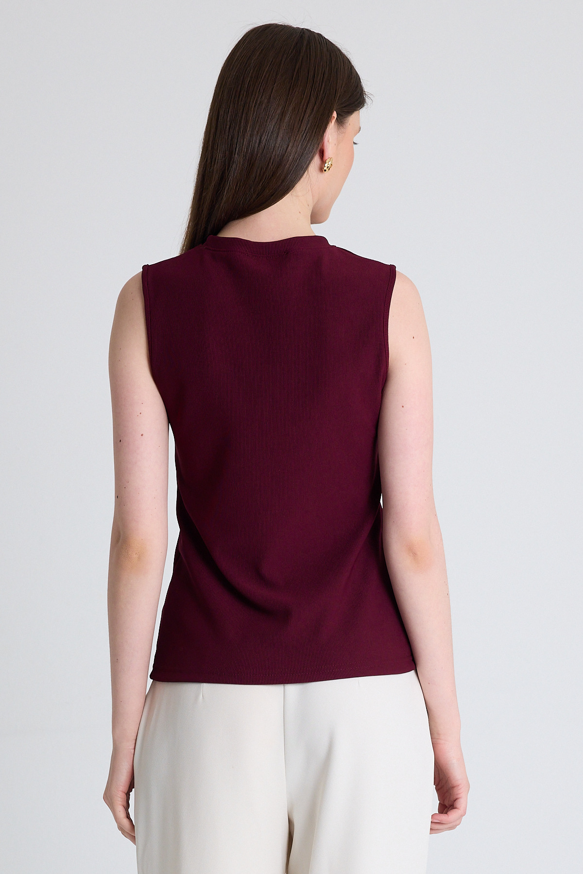 Bordo Gold Düğme Detaylı Kolsuz Bluz 2203 - 5