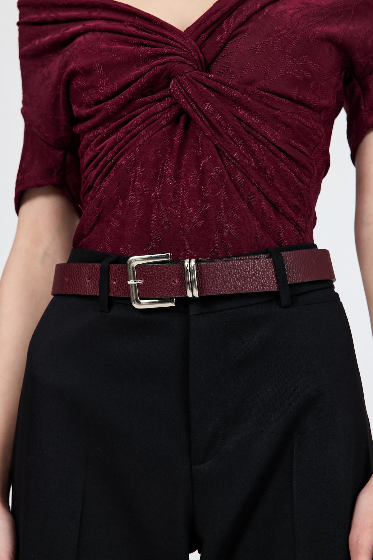 Bordo Gümüş Toka Detaylı Kemer 417 - 1