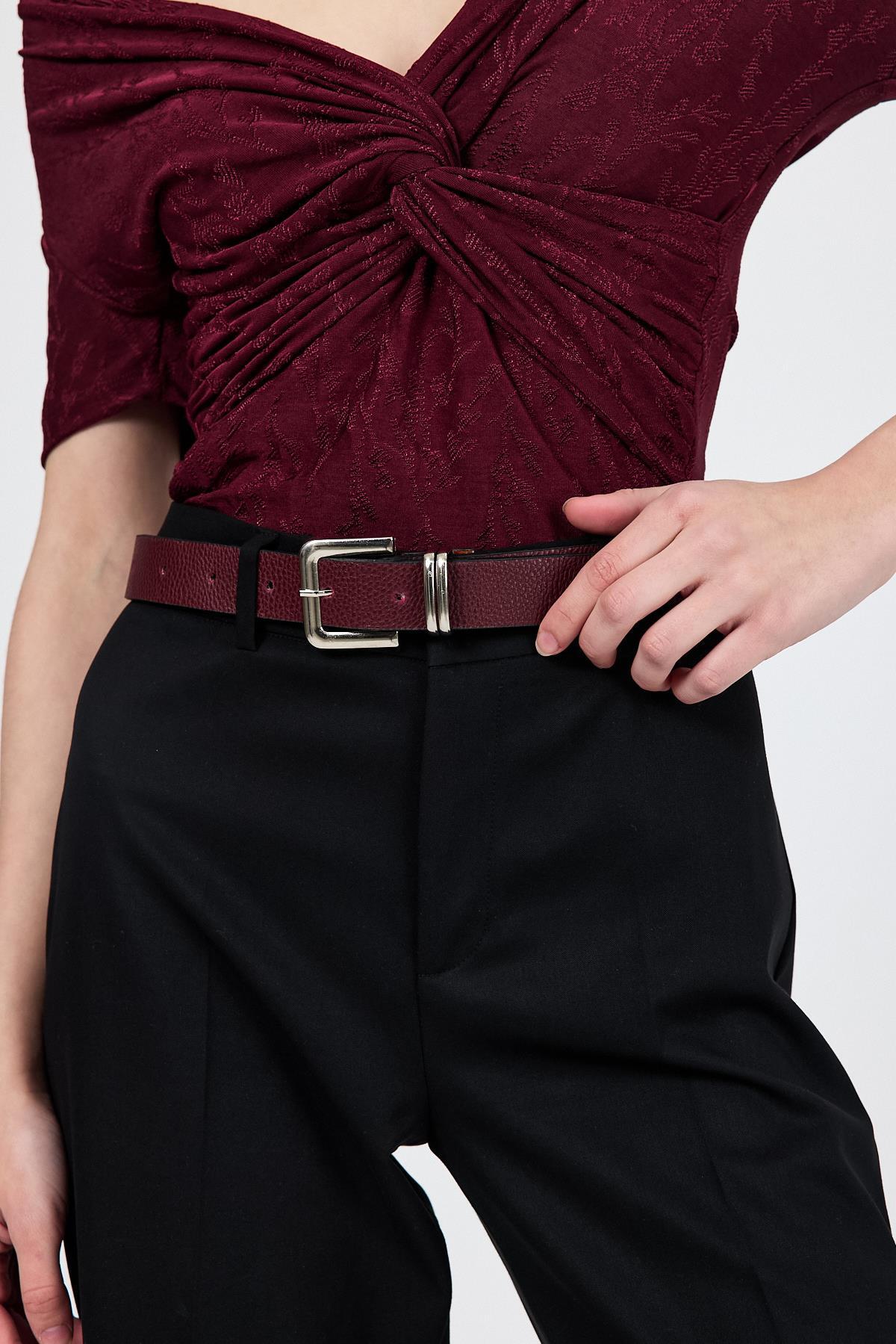 Bordo Gümüş Toka Detaylı Kemer 417 - 2