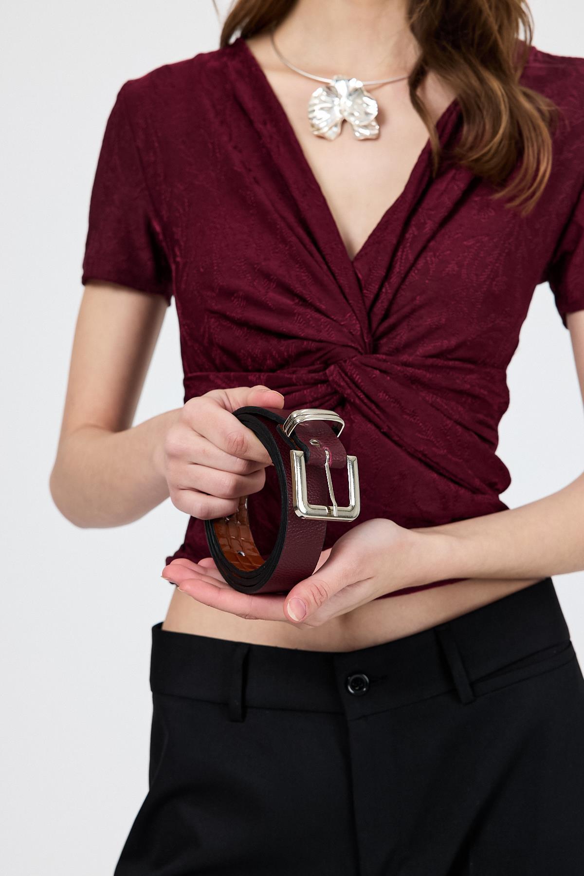 Bordo Gümüş Toka Detaylı Kemer 417 - 3