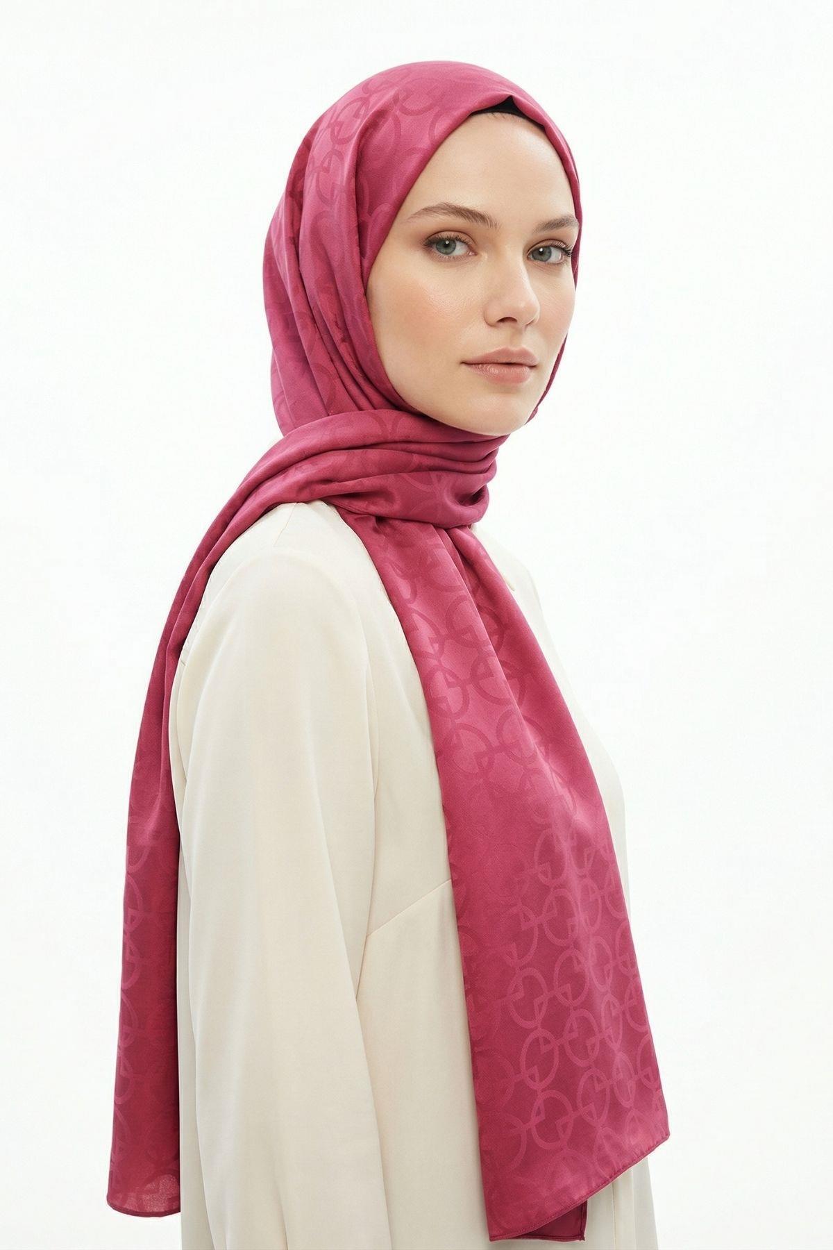 Bordo Halka Desen Jakarlı Şal 5685 - 1