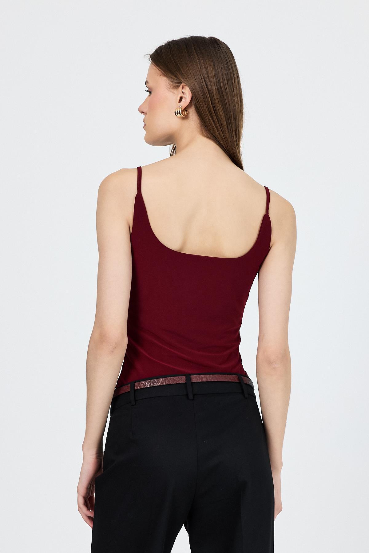 Bordo İnce Askılı Çıtçıtlı Bodysuit 13255 - 5