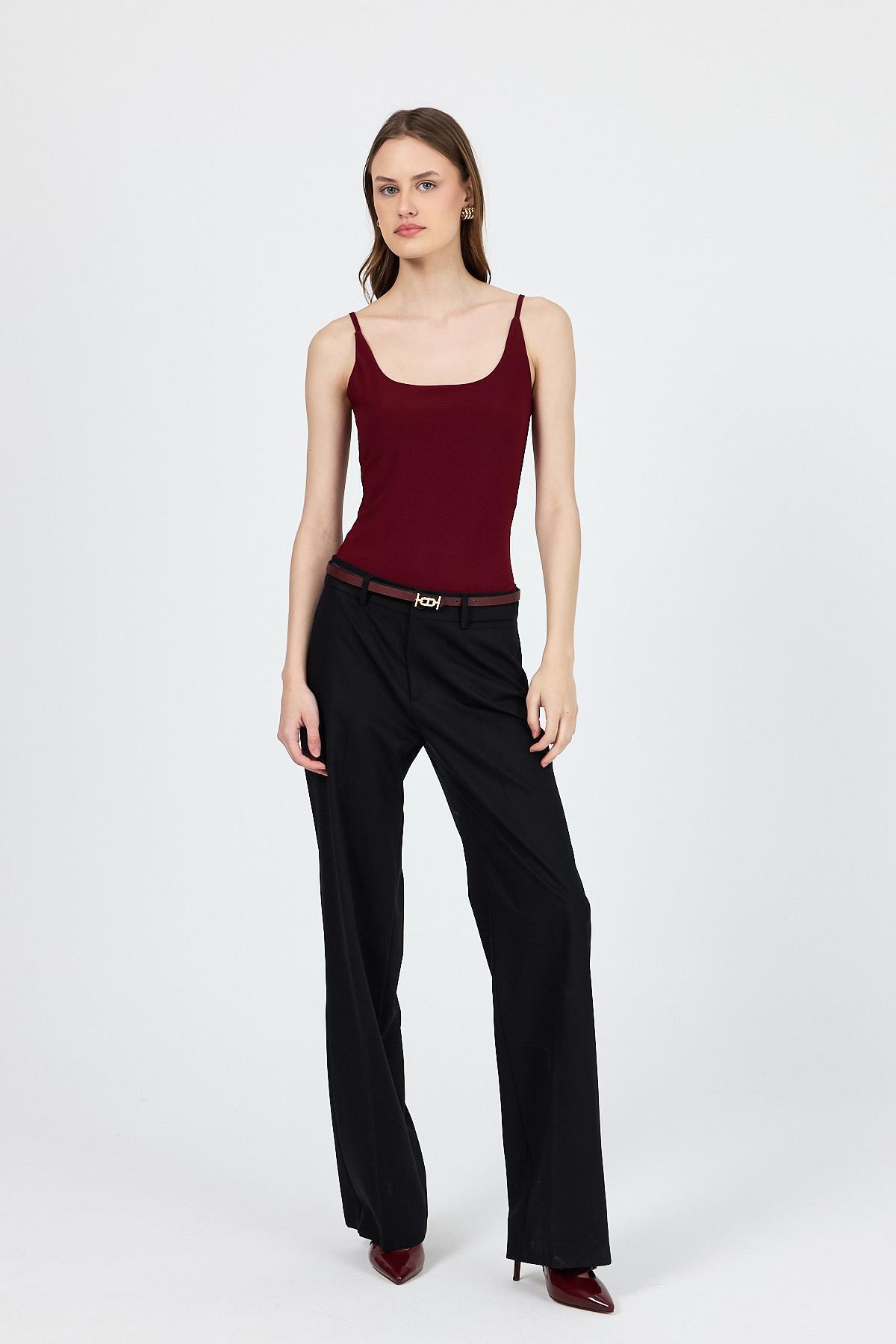 Bordo İnce Askılı Çıtçıtlı Bodysuit 13255 - RAYS
