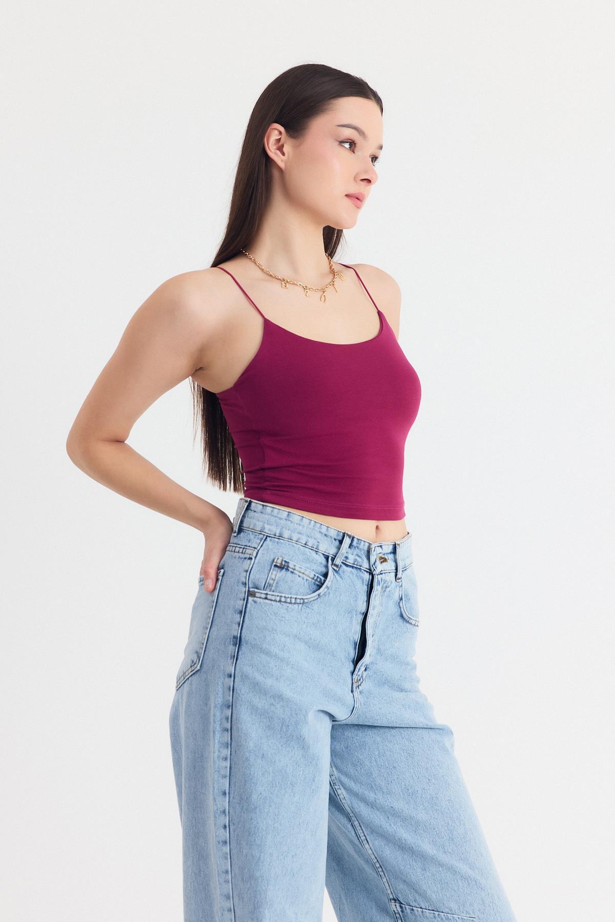 Bordo İnce Askılı Fitted Basic Atlet 947 - RAYS