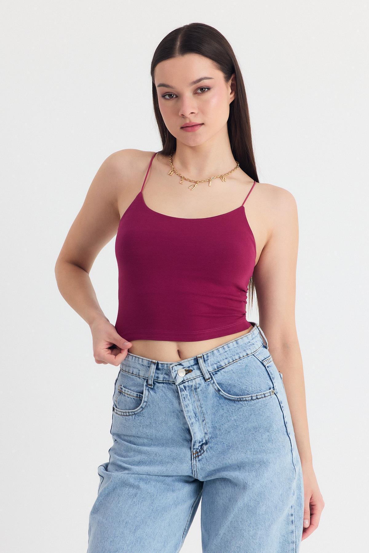 Bordo İnce Askılı Fitted Basic Atlet 947 - RAYS