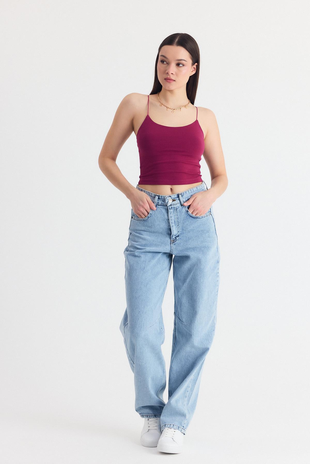 Bordo İnce Askılı Fitted Basic Atlet 947 - RAYS