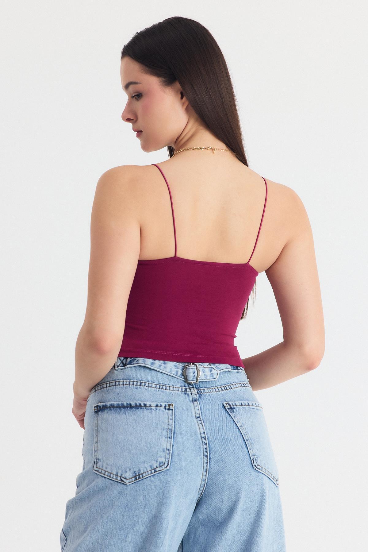 Bordo İnce Askılı Fitted Basic Atlet 947 - 5