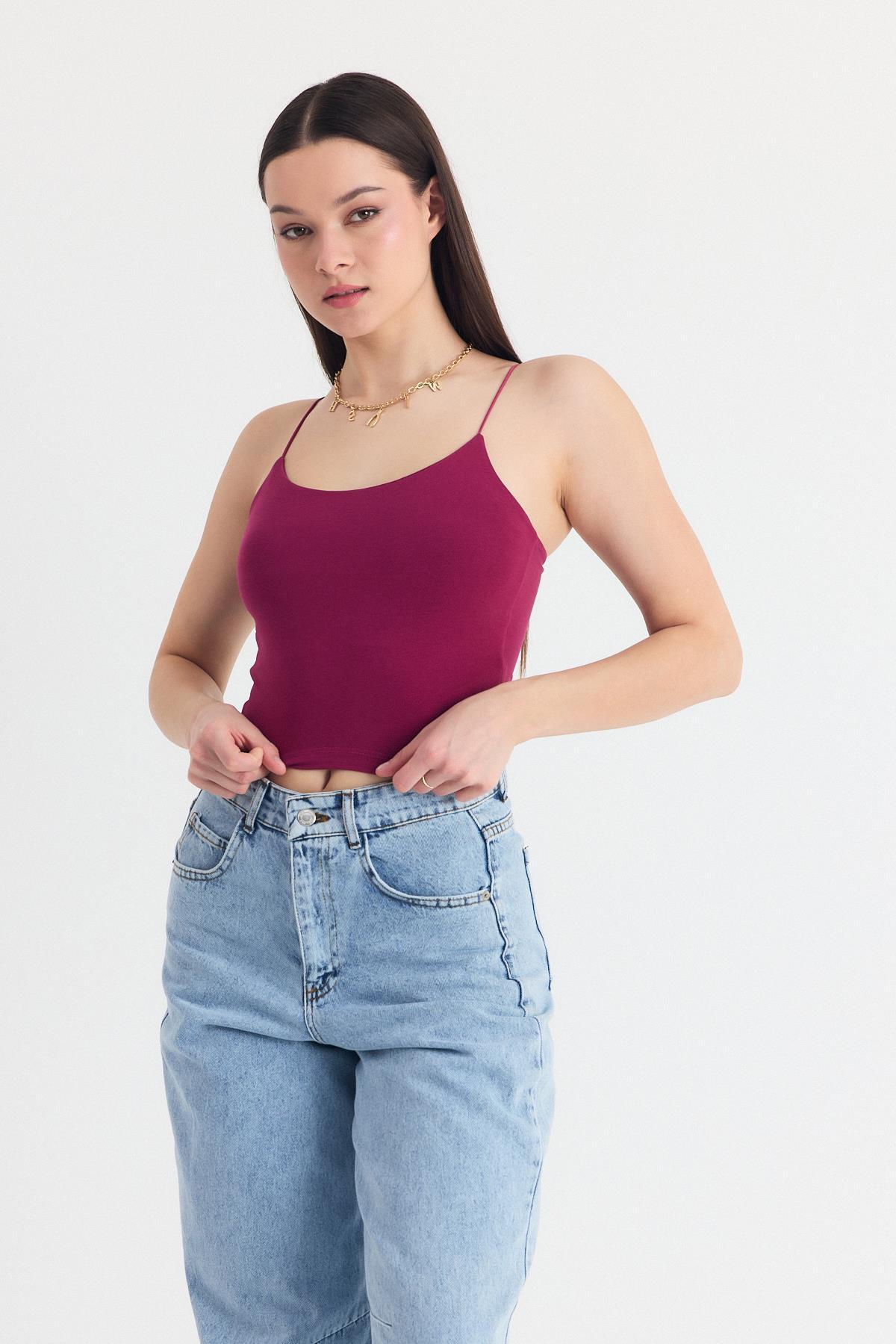 Bordo İnce Askılı Fitted Basic Atlet 947 - 6