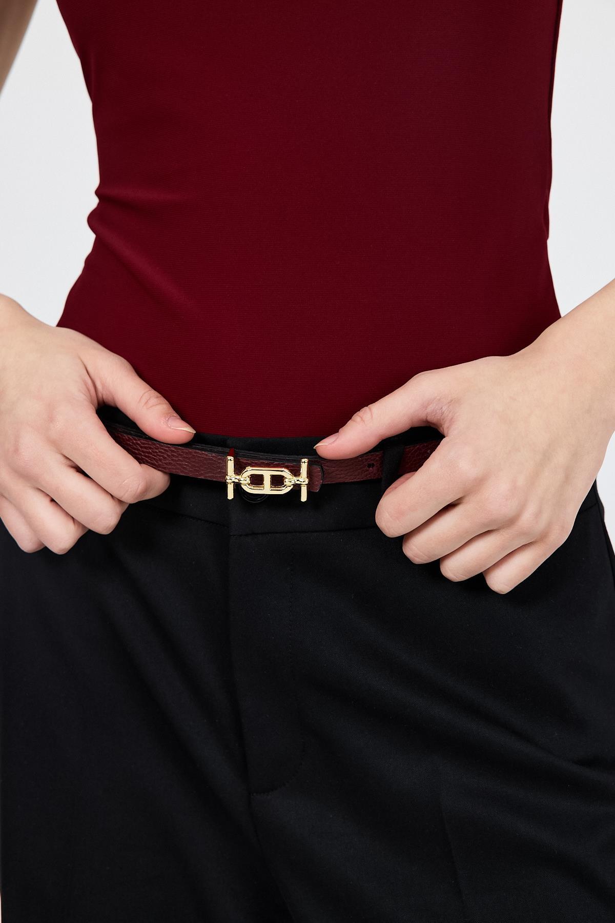 Bordo İnce Gold Toka Detaylı Kemer 410 - RAYS
