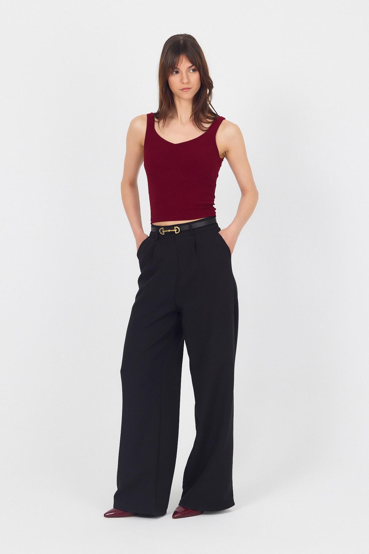 Bordo Kalın Askılı V Yaka Bluz 13293 - 3