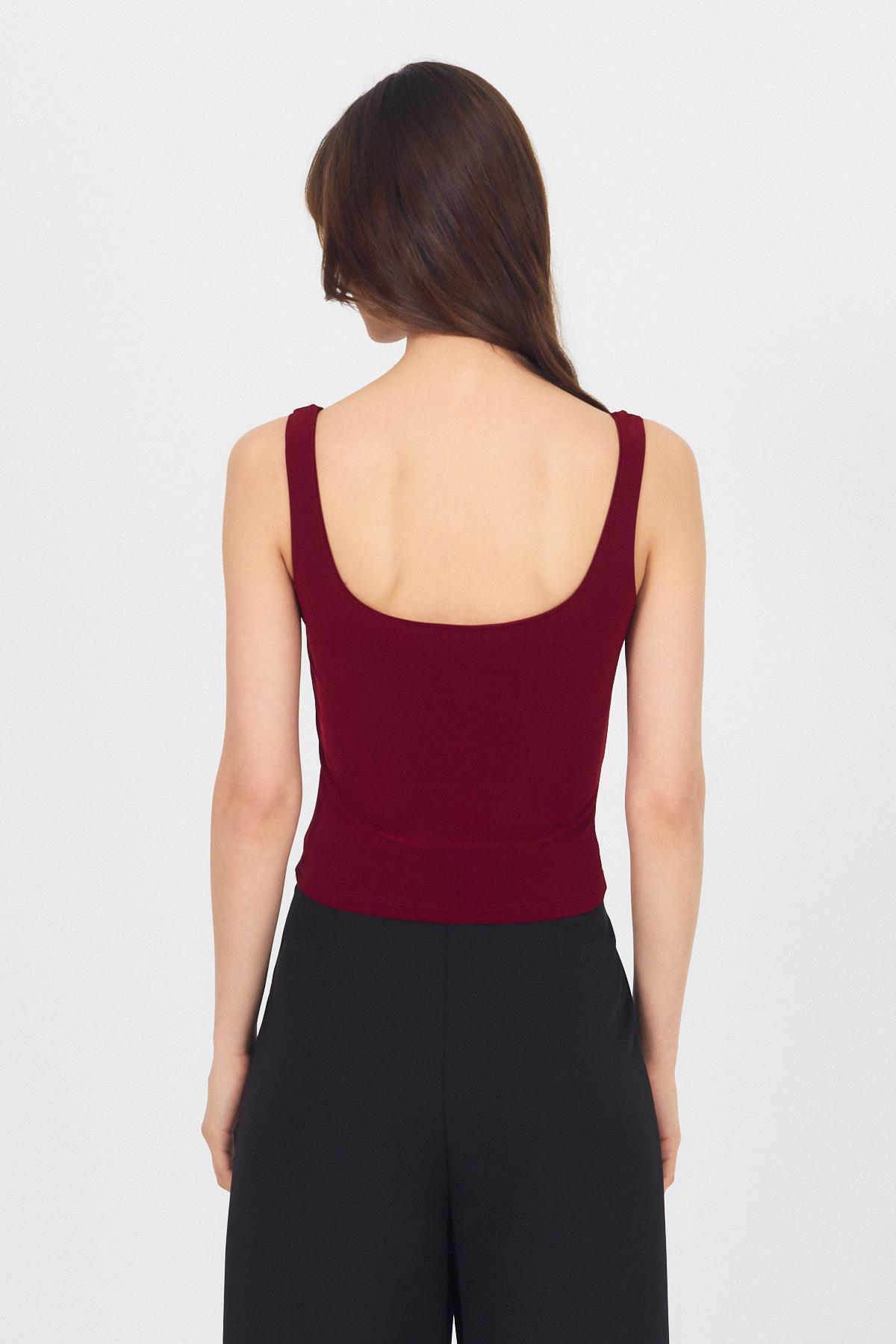 Bordo Kalın Askılı V Yaka Bluz 13293 - 5