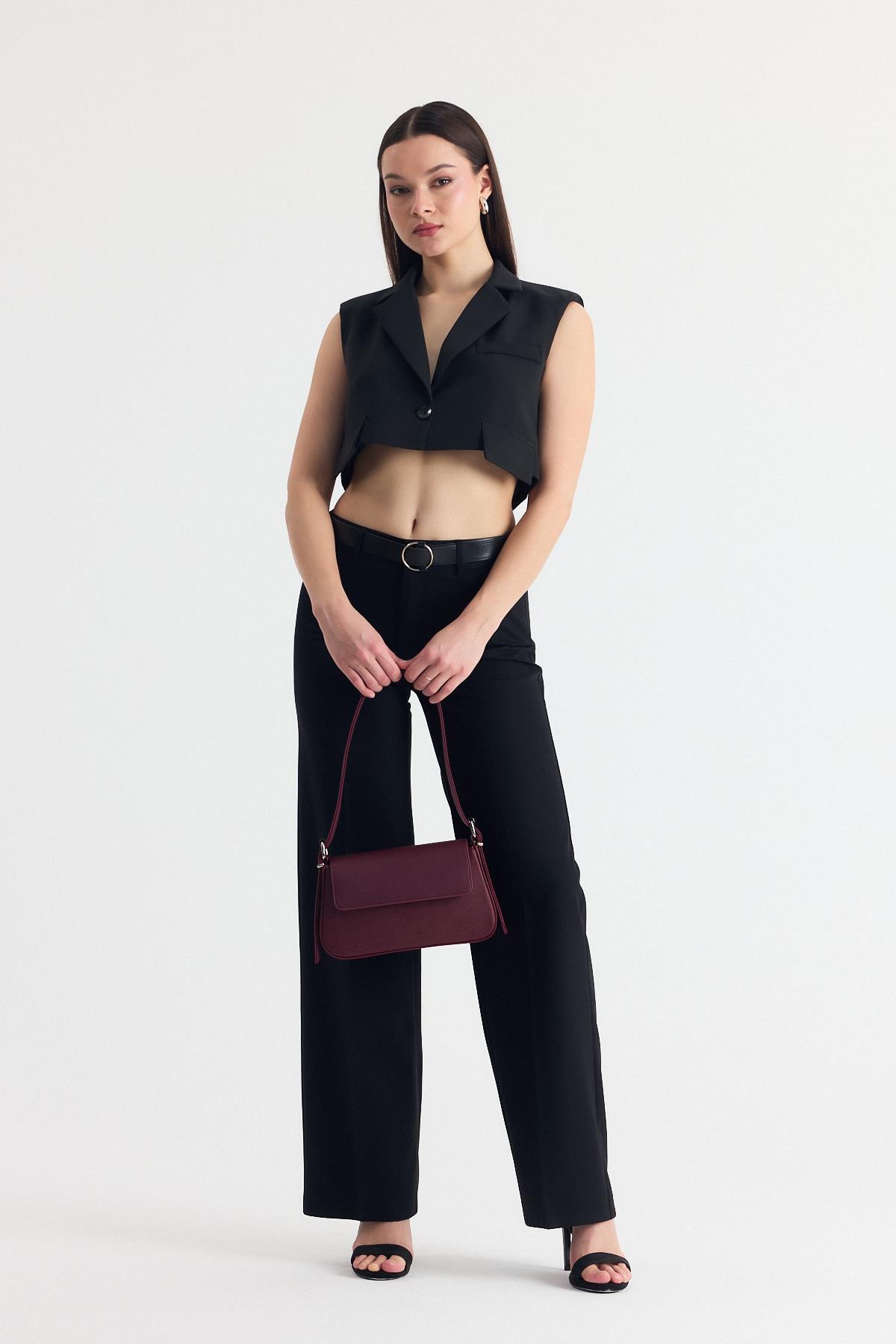 Bordo Kapak Detay Omuz Çantası 3005 - 3