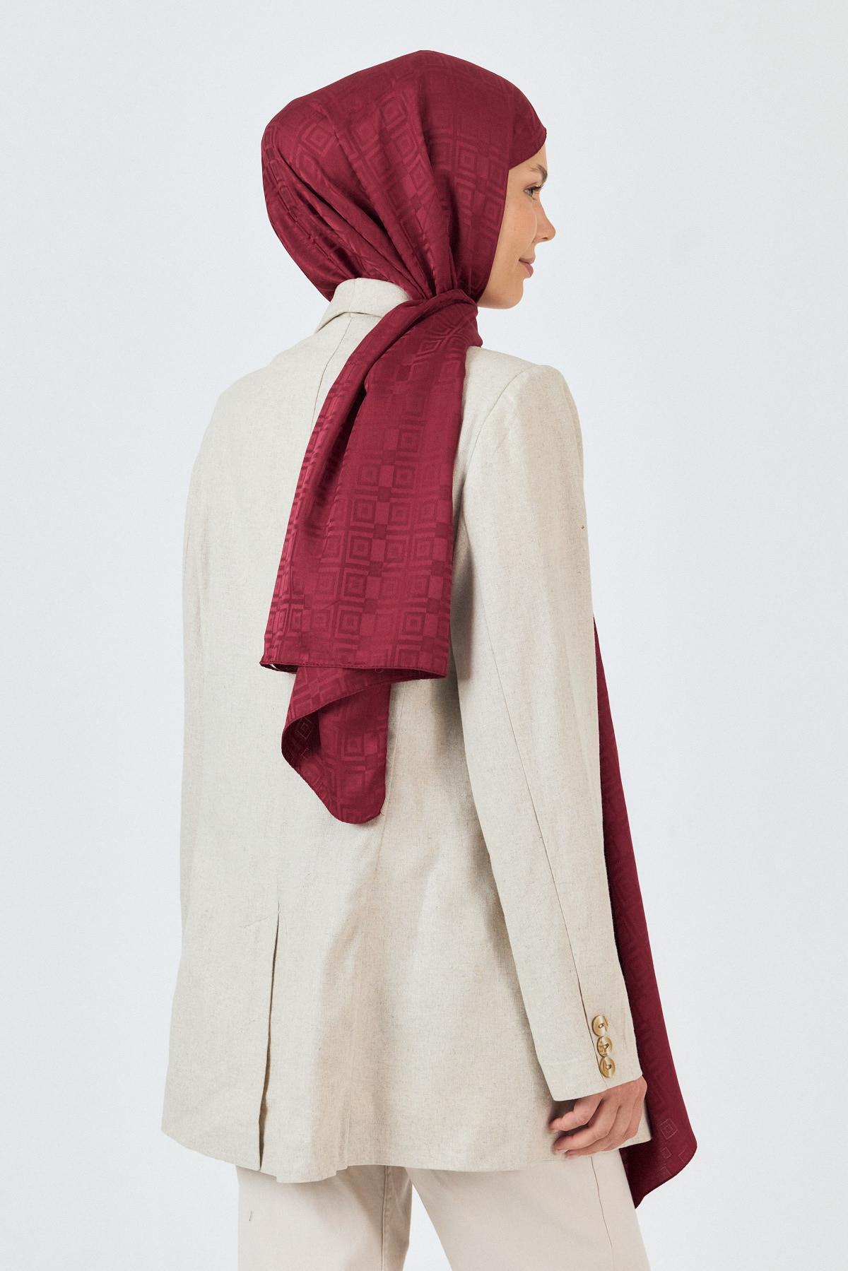 Bordo Kare Desen Jakar Şal 5692 - 5