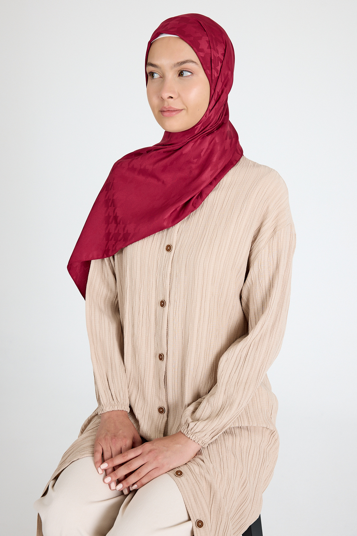 Bordo Kazayağı Desenli Jakar Şal 5686 - RAYS