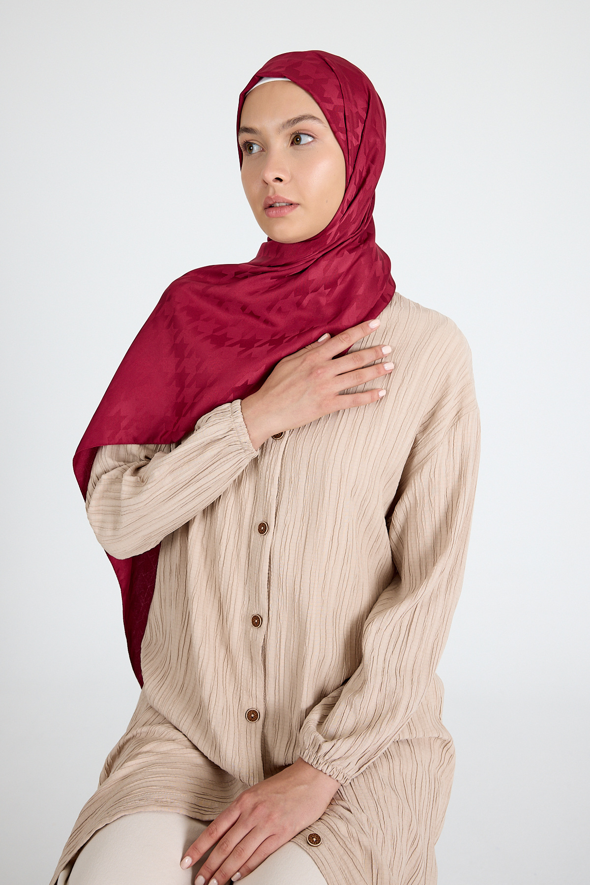 Bordo Kazayağı Desenli Jakar Şal 5686 - 2