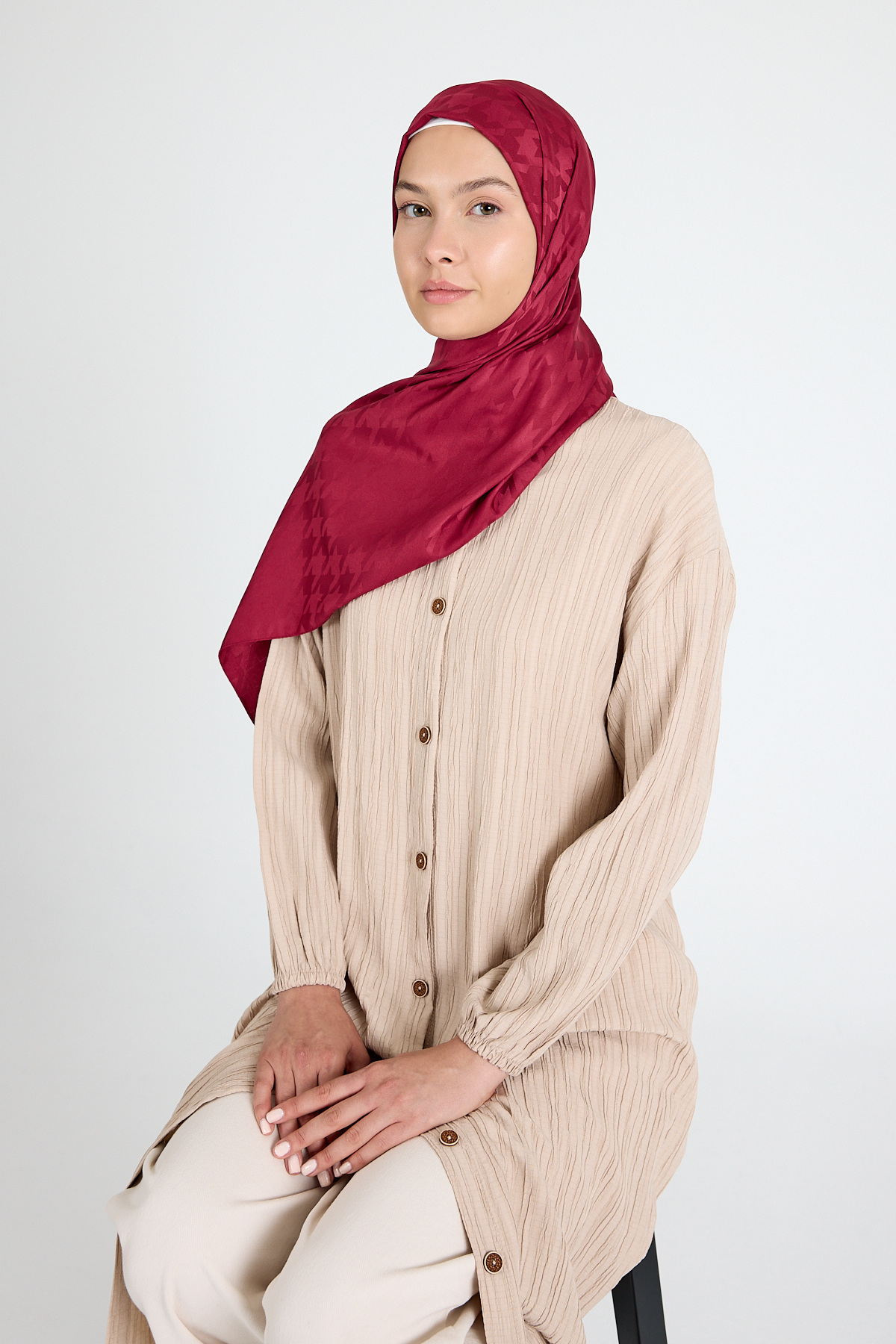 Bordo Kazayağı Desenli Jakar Şal 5686 - 1