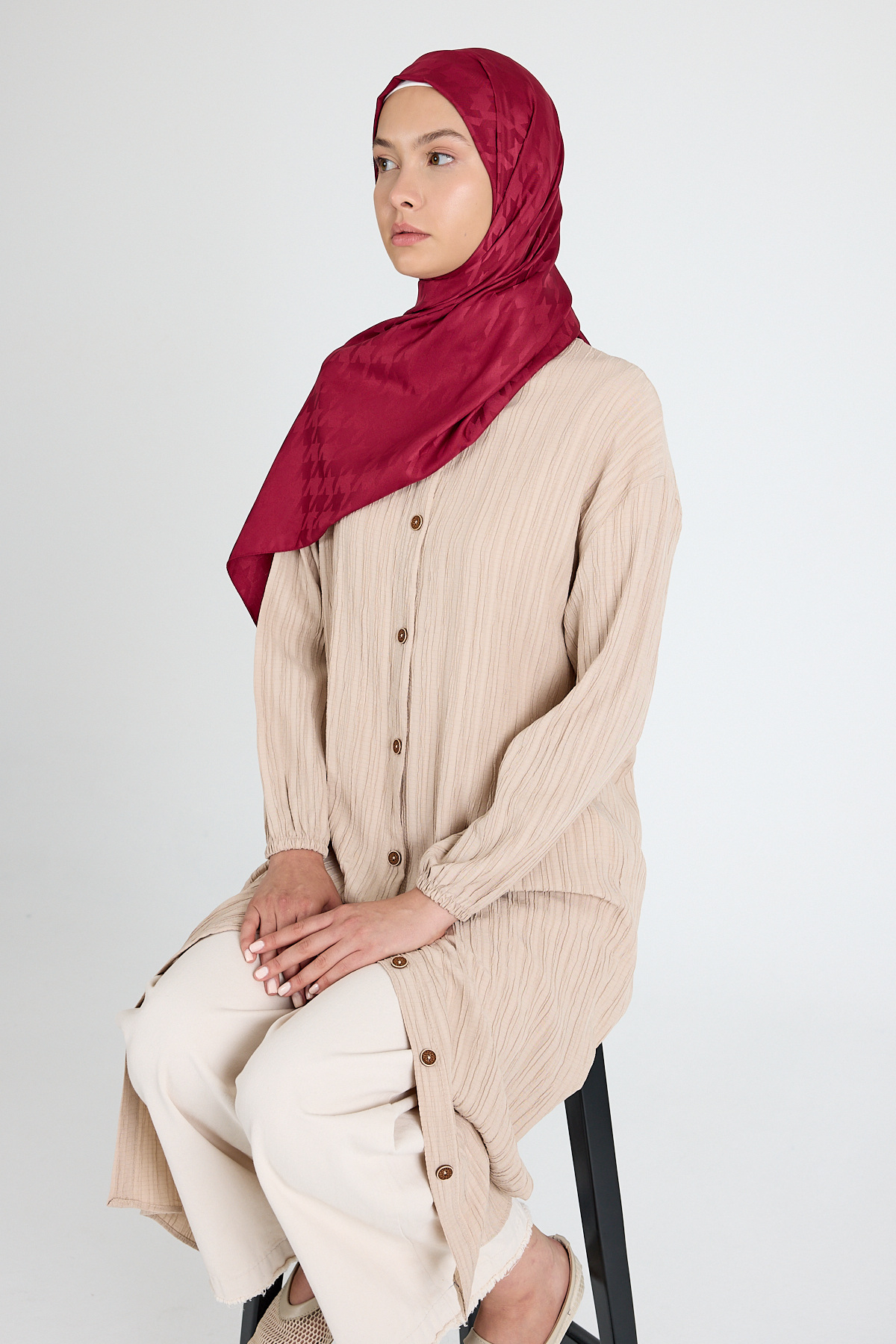 Bordo Kazayağı Desenli Jakar Şal 5686 - 3