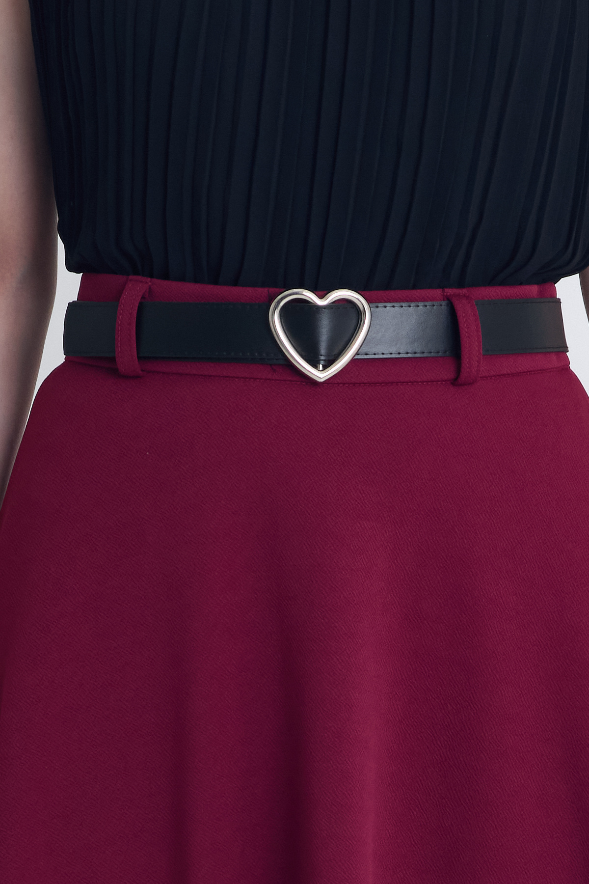 Bordo Kemerli A Kesim Midi Etek 4806A - 4