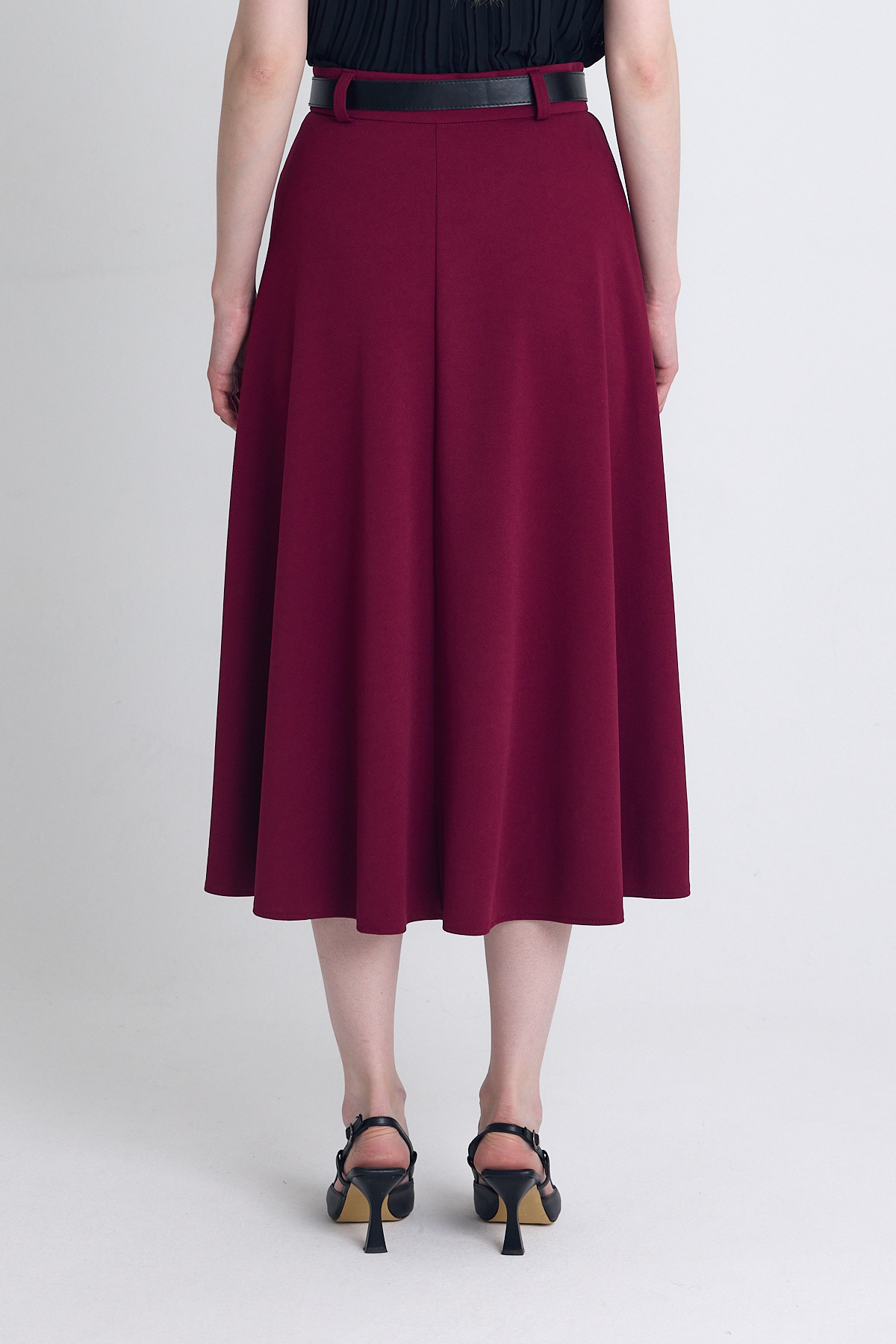 Bordo Kemerli A Kesim Midi Etek 4806A - 5