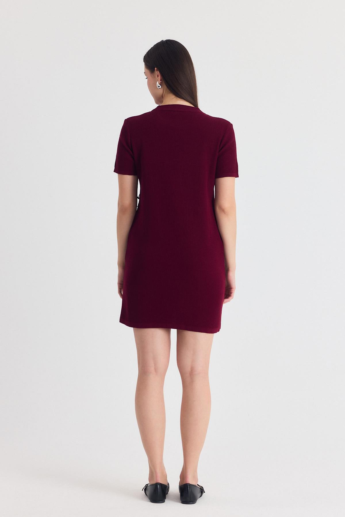 Bordo Kurdela Detay Triko Elbise 2117 - 5