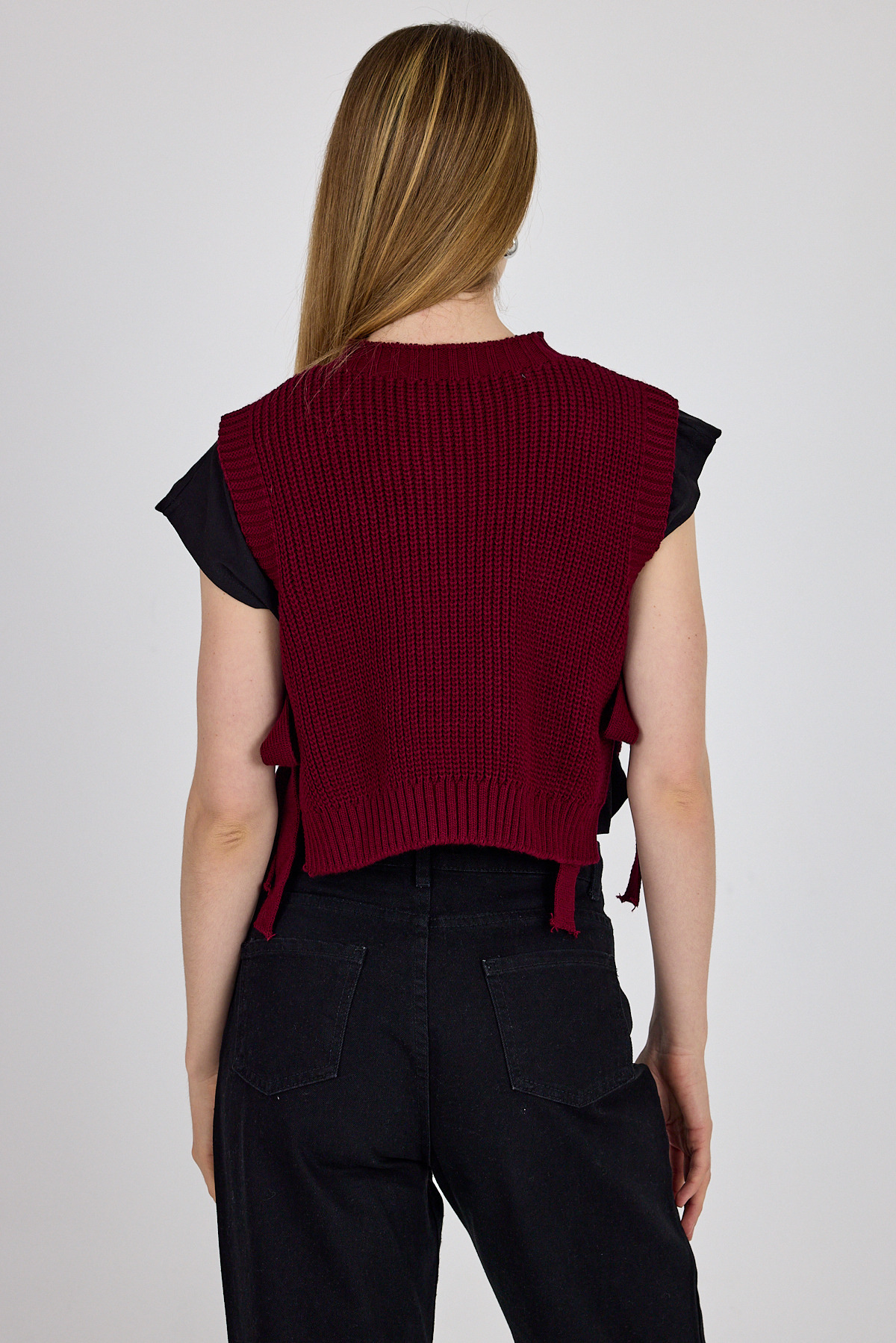 Bordo Kurdela Detaylı Yandan Bağlamalı Triko Süveter 2101 - 5