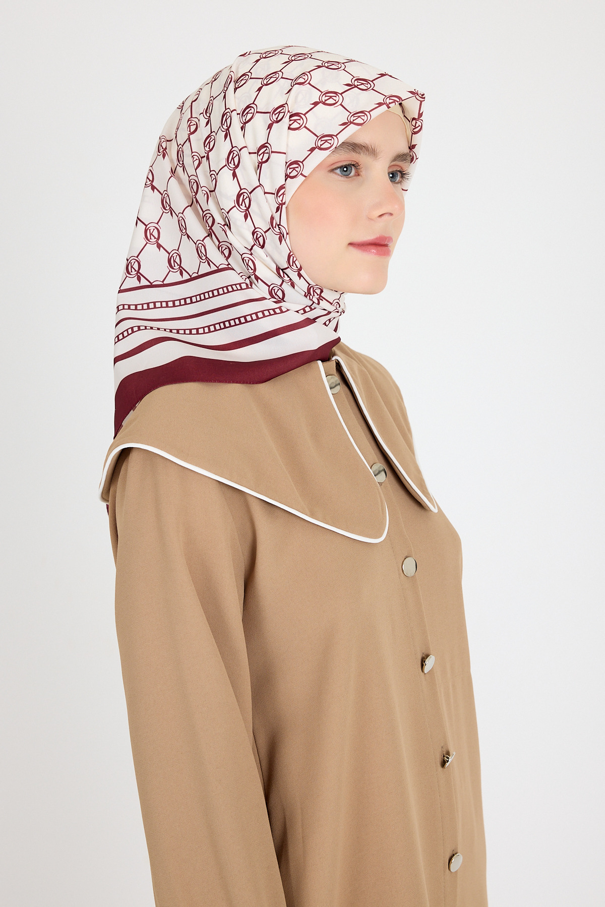 Bordo Monogram Desenli Eşarp 3015 - 1