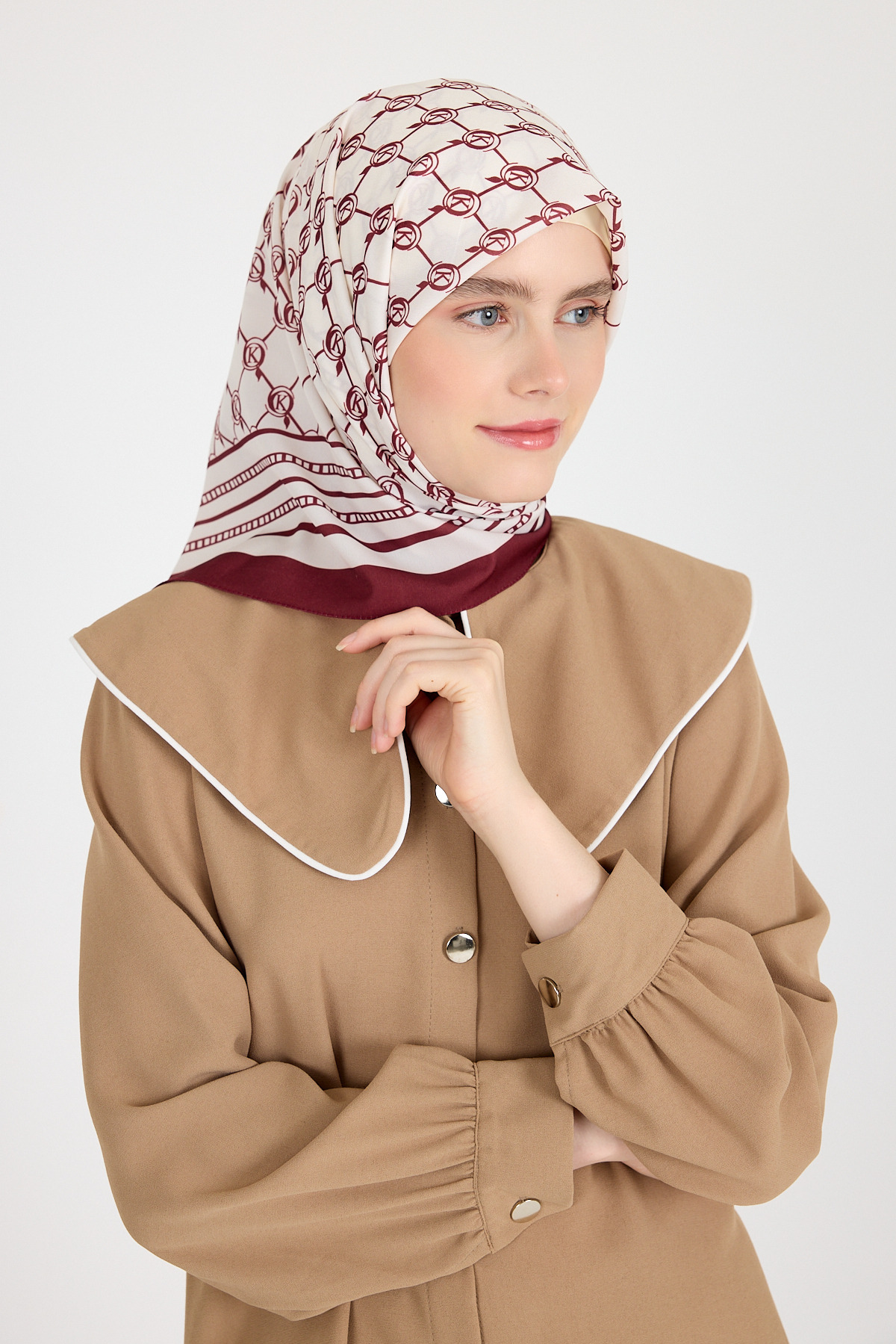 Bordo Monogram Desenli Eşarp 3015 - 5