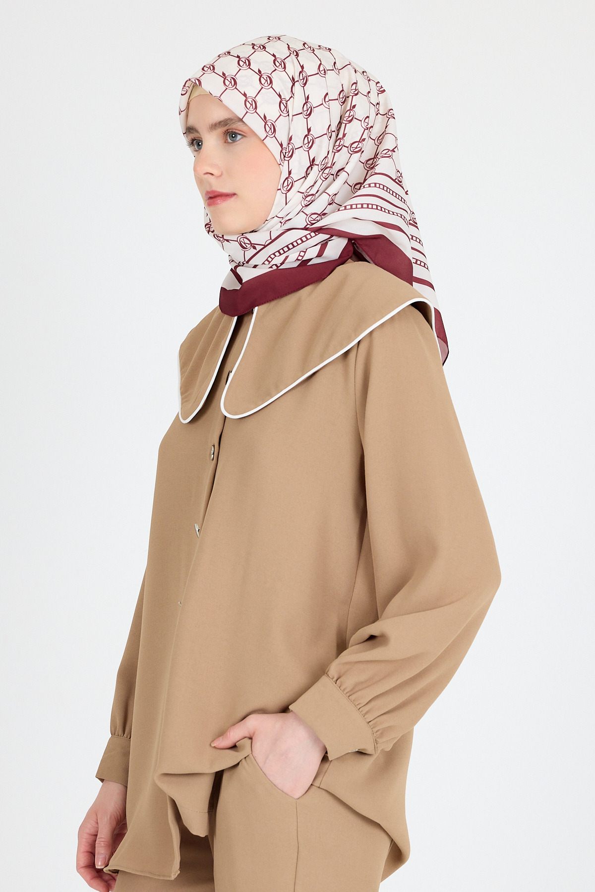 Bordo Monogram Desenli Eşarp 3015 - 3