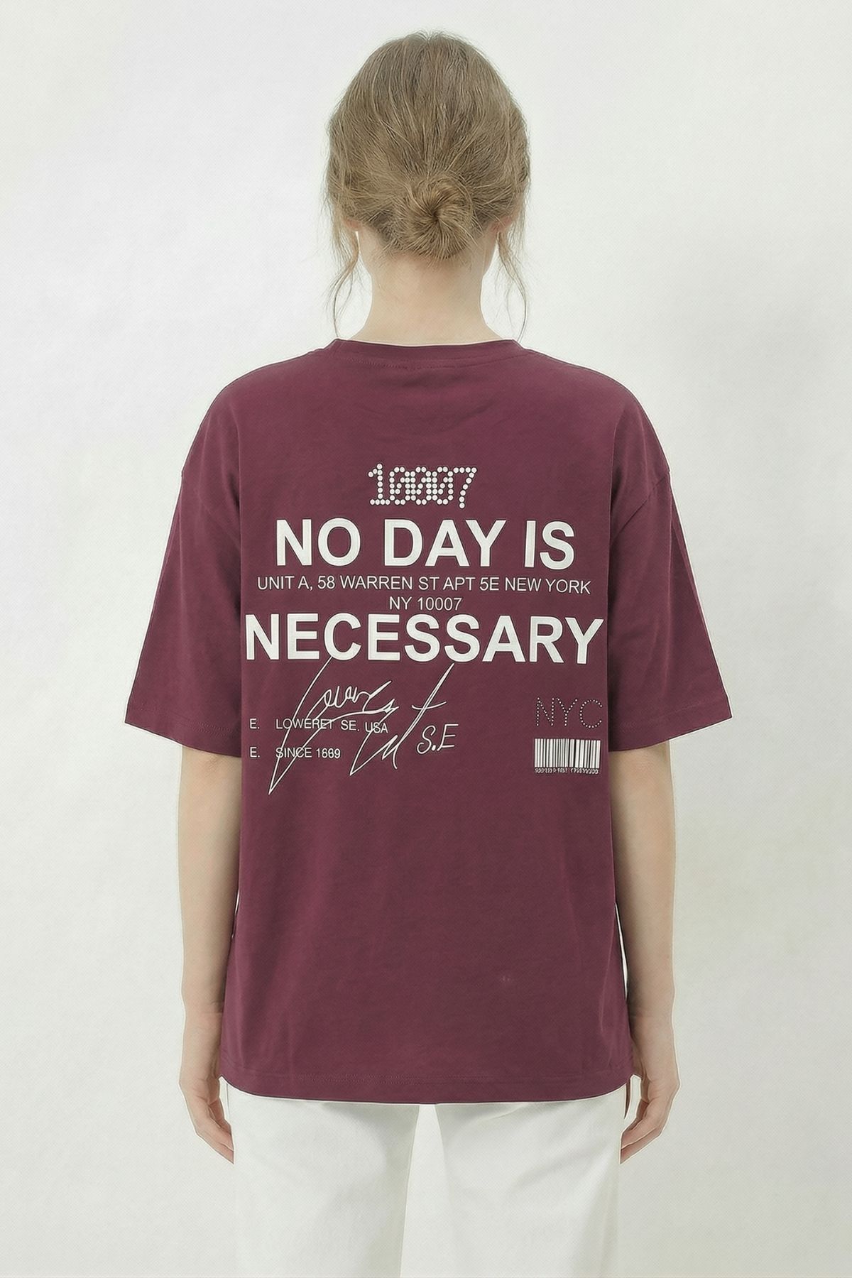 Bordo Ön Arka Yazı Baskılı Tişört 8150 - 2
