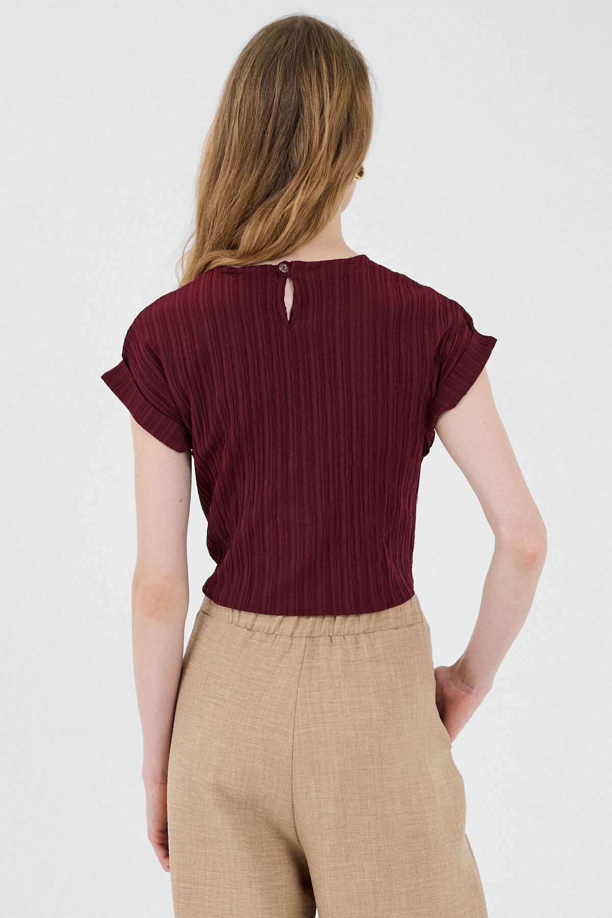 Bordo Ön Bağlama Detaylı Bluz 8071A - 5